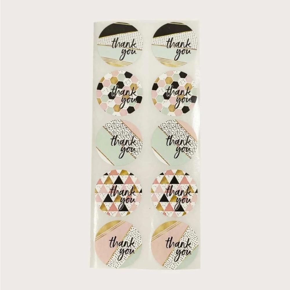 🟢 FREE WITH ANY PURCHASE OVER $10. (100) Geometric Design Thank You Stickers